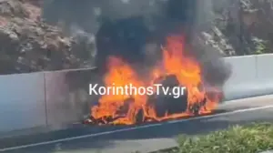 Car catches fire on Corinth-Tripoli highway: terrifying moments
