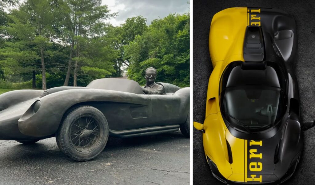 Porsche, Ferrari, Lamborghini and a 725kg car turned statue