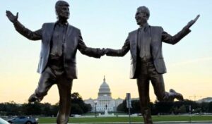 Trump-Epstein statue holding hands appears near US Capitol