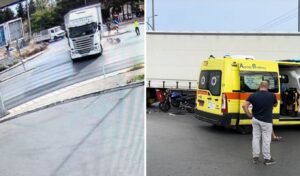 Fatal crash in Thessaloniki: Shocking video shows motorcycle-truck collision that killed 29-year-old