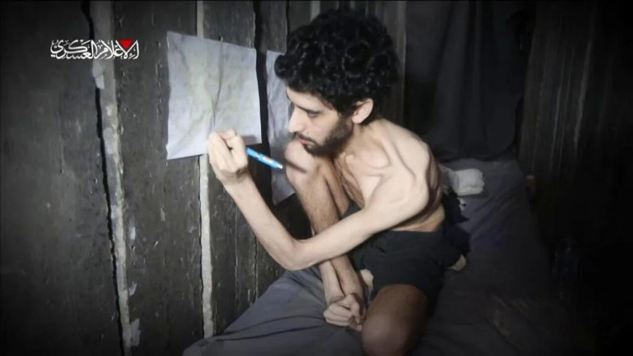 Israeli Hamas hostage Evyatar David in a propaganda video by the organization published in late July