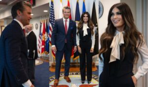 Kimberly Guilfoyle meets Pete Hegseth before departing for Athens