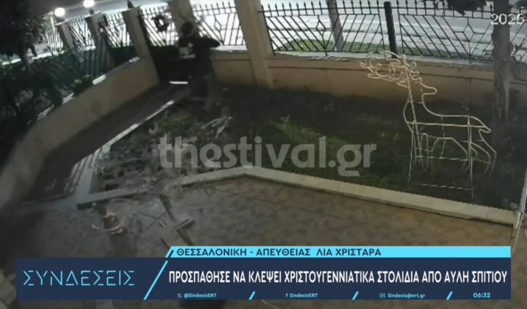 Unbelievable incident in Thessaloniki: Man breaks into yard to steal Christmas tree (Video)