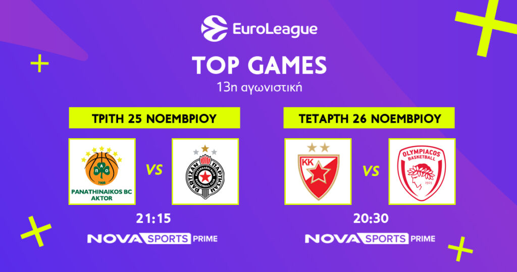 EuroLeague feast with Greek-Serbian showdowns on Novasports