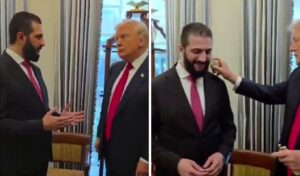 Trump sprays Syrian president Al-Sharaa with his signature perfume