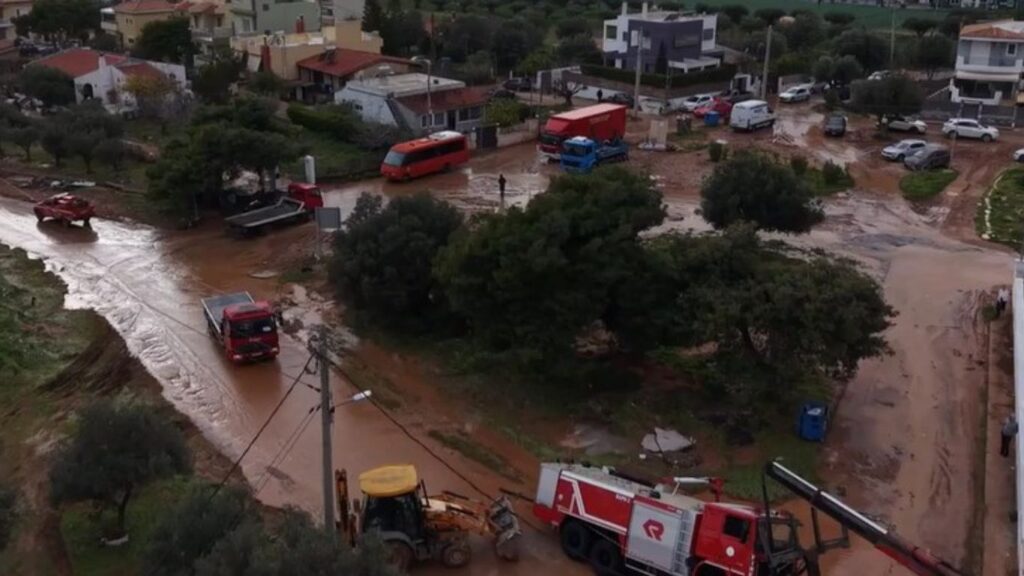Shocking drone footage: Vari buried in mud after storm devastation