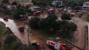 Shocking drone footage: Vari buried in mud after storm devastation