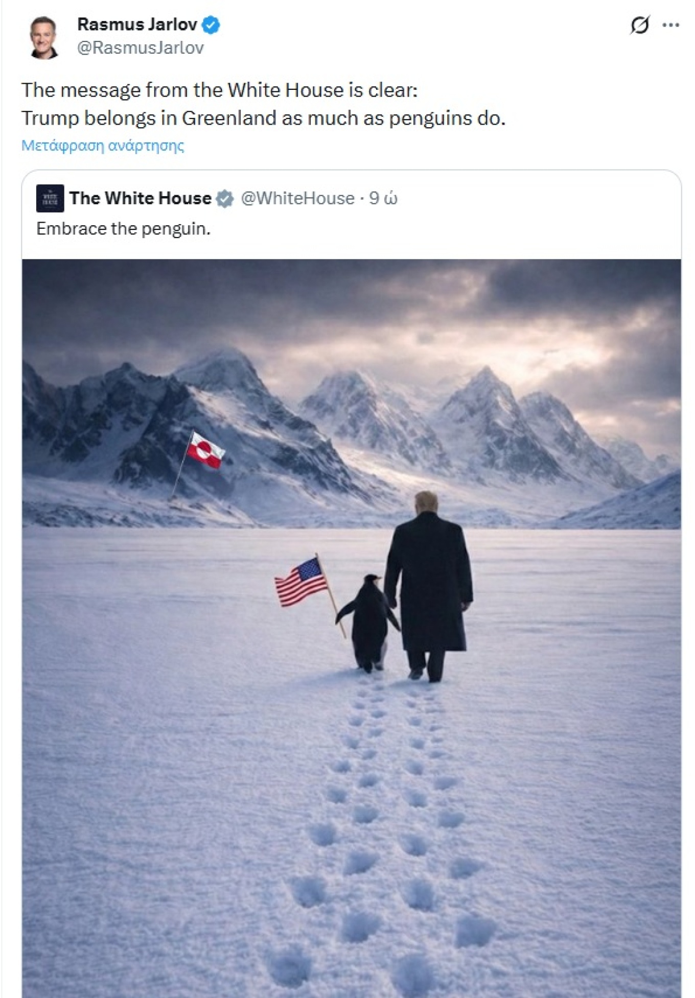 Trump wants to "take" Greenland with a penguin: White House post sparks backlash