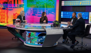 Super Bowl night at COSMOTE TV with US Ambassador and NFL stars