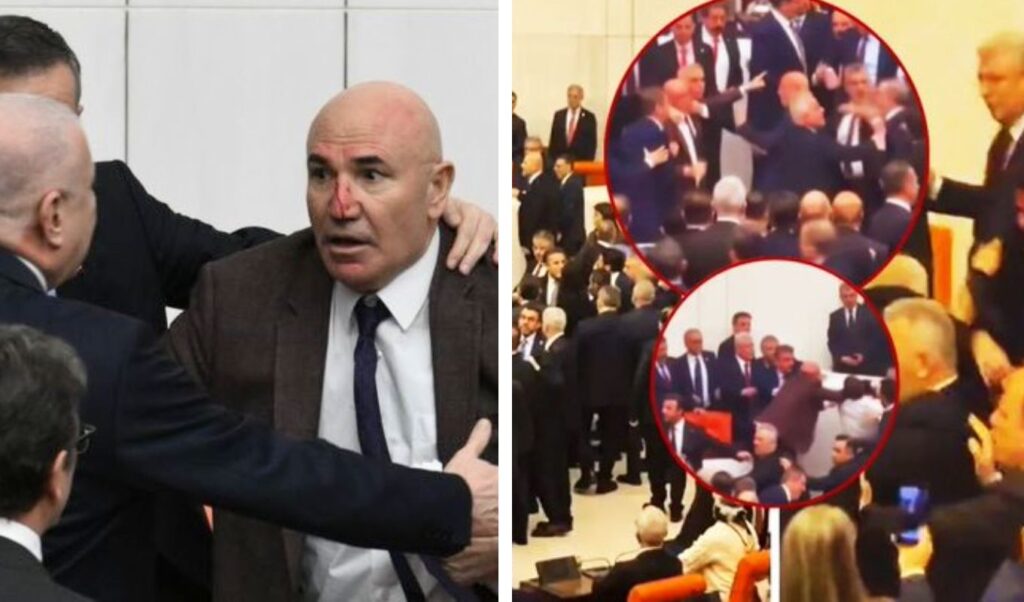 Chaos and violent brawl erupts in Turkish parliament as Erdogan hosts Mitsotakis