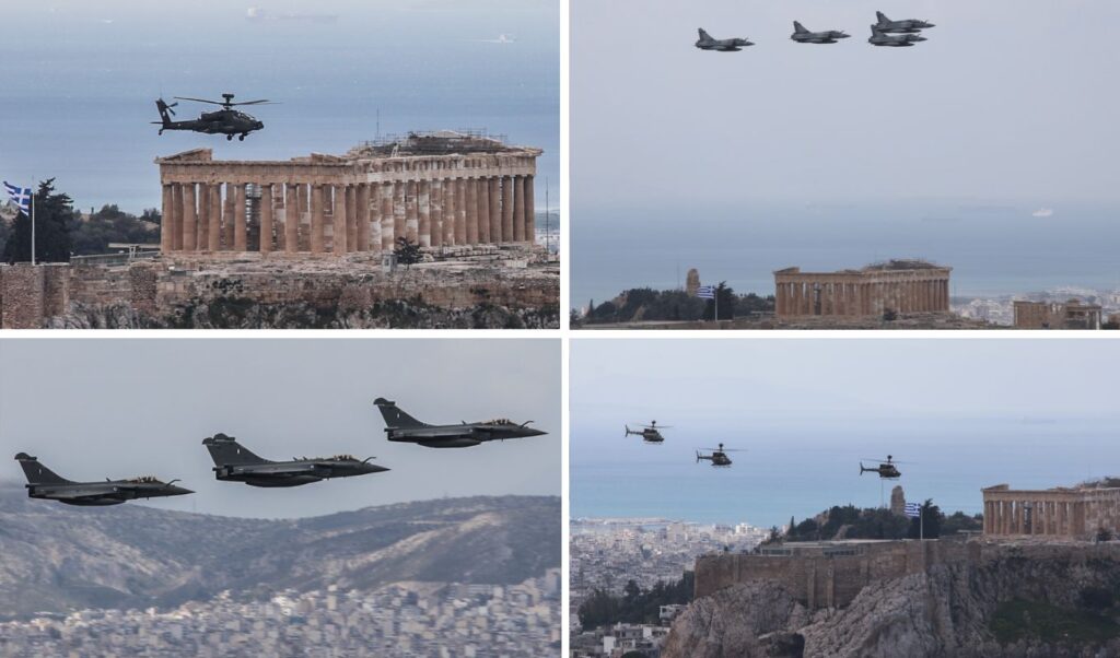 March 25: Rafale, Mirage jets and helicopters soar over Athens
