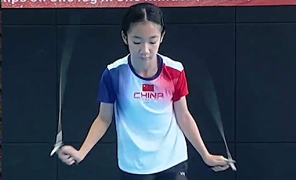 12-year-old Chinese girl breaks Guinness World Record for rope jumping on one foot