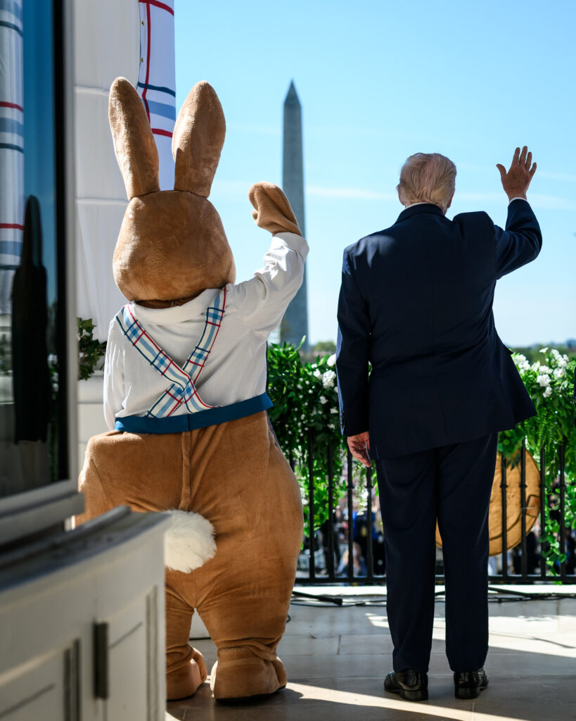 Trump discusses war standing next to Easter bunny in viral moment