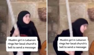 Young Muslim girl rings church bell in Lebanon sending unity message