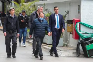 George Mylonakis receives visitors at Evangelismos Hospital ICU