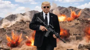 Trump threatens Iran with weapon and sunglasses in Papa Leon-style image: “No more Mr Nice Guy!”