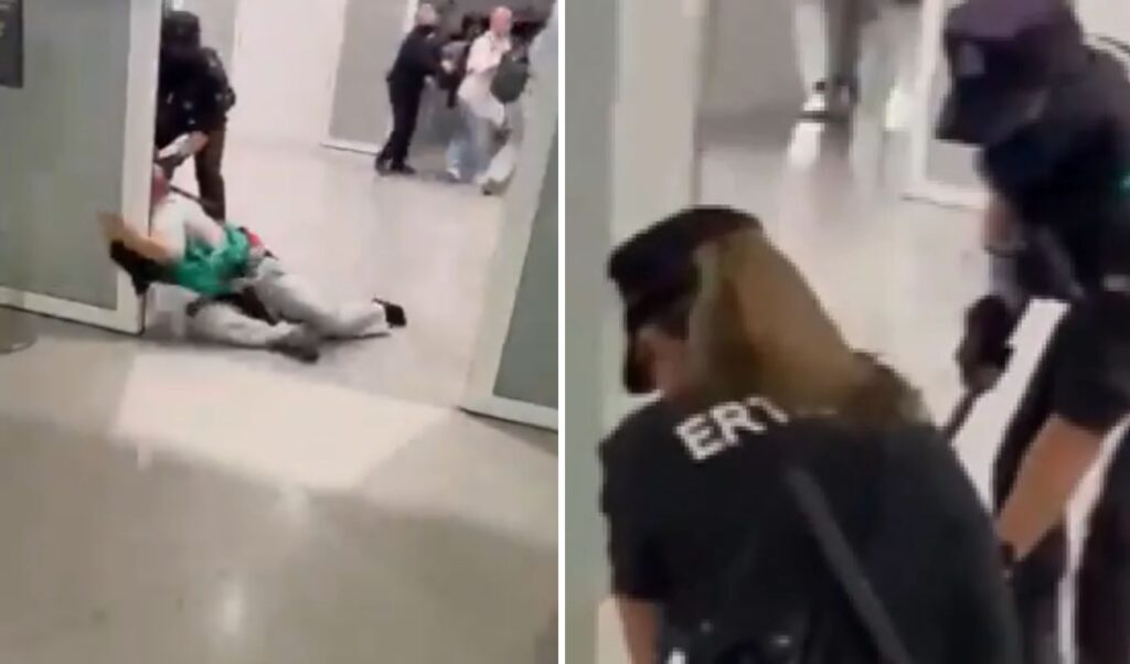 Violent clashes at Bilbao airport: Police beat flotilla activists