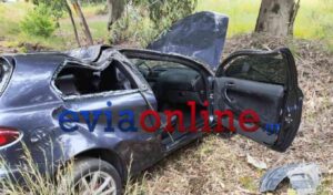 Serious car accident in Euboea: 35-year-old woman trapped in overturned vehicle