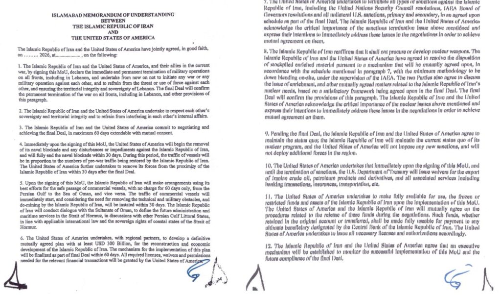 The Islamabad MOU: Full text of the Trump-Iran peace deal signed by Trump, Pezeshkian & Sharif