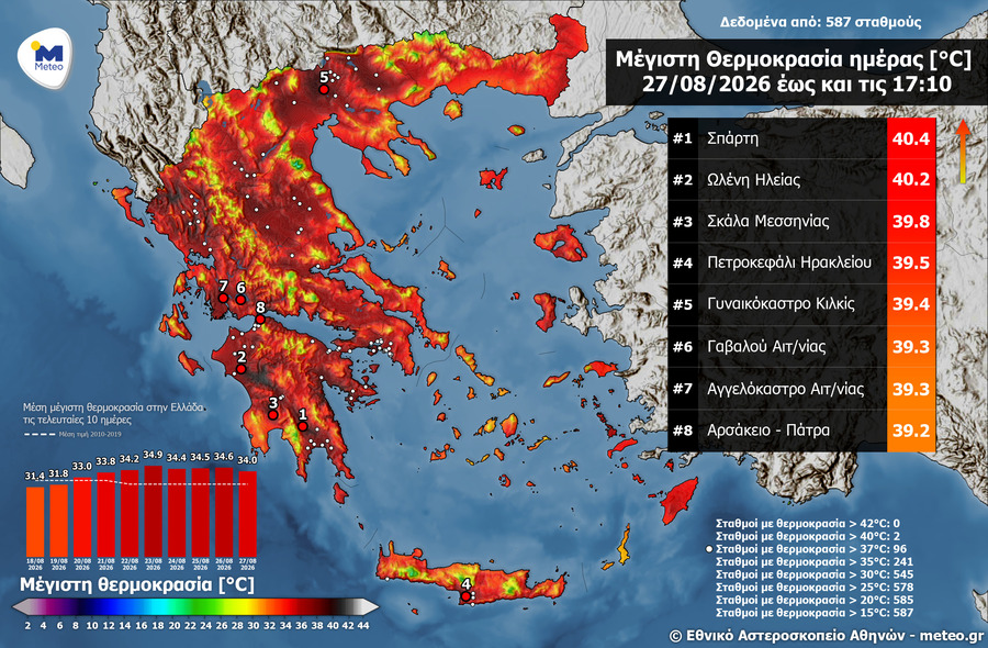 Greece heatwave: High temperatures map