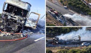 Fatal truck crash on Athens-Lamia highway: One dead as semi engulfed in flames