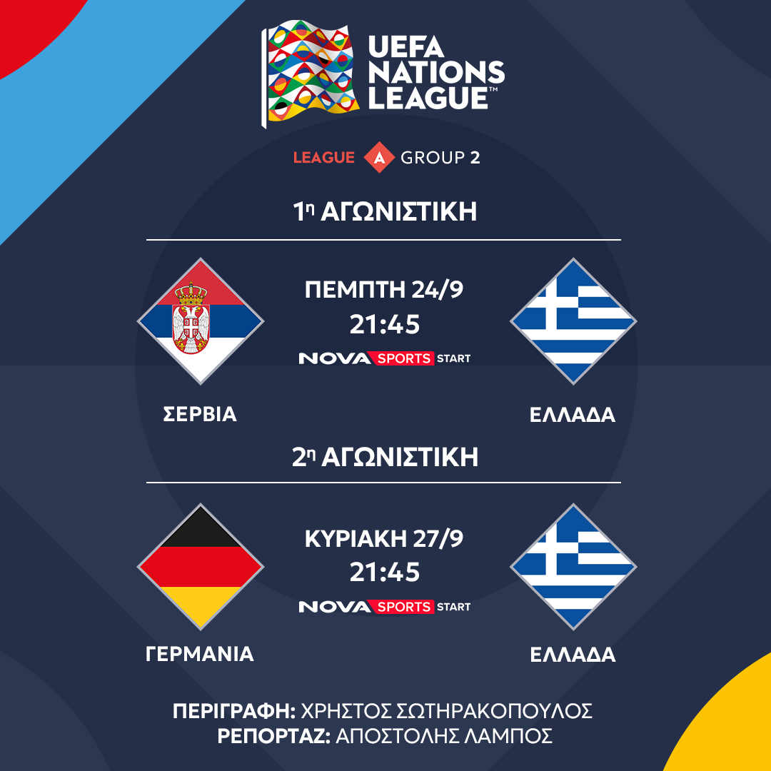 UEFA Nations League on Novasports: Greece in League A elite with 100+ live matches in two weeks