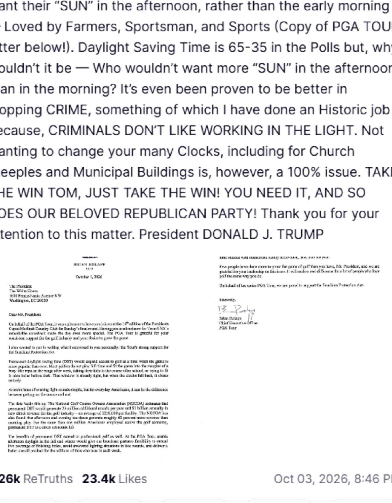 Trump Truth Social post attacking Tom Cotton