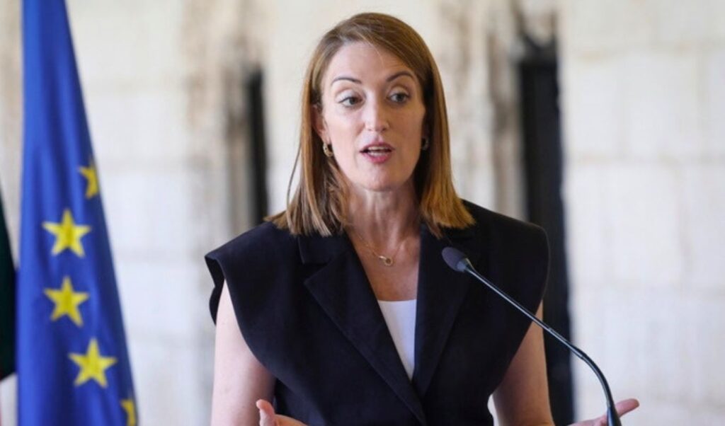 Metsola’s stern rebuke to MEP who knocked down EU and Israeli flags